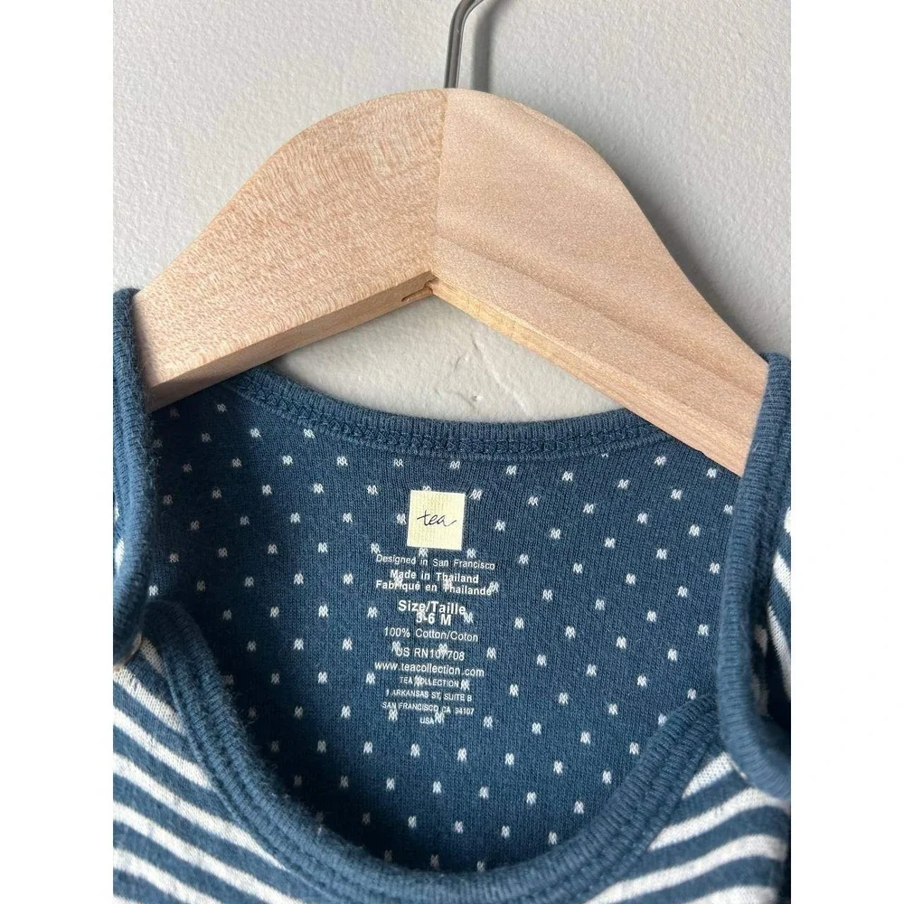 Tea Collection Stripe Romper Coastal Scandi 3-6 Months Navy White Neutral Cotton